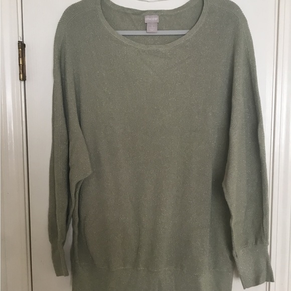 NWT CHICO’S SPARKLE Pull Over Round Neckline Long Sleeve SWEATER Cool Sage-XL-3 - Picture 3 of 16